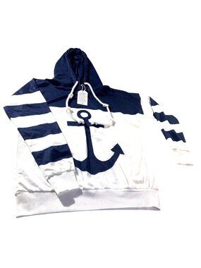 NWT Exclusive Womens Sweatshirt Long Sleeves Color Navy Blue White Hoodie Size S